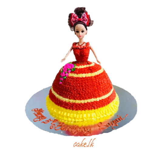 Red and yellow barbie cake